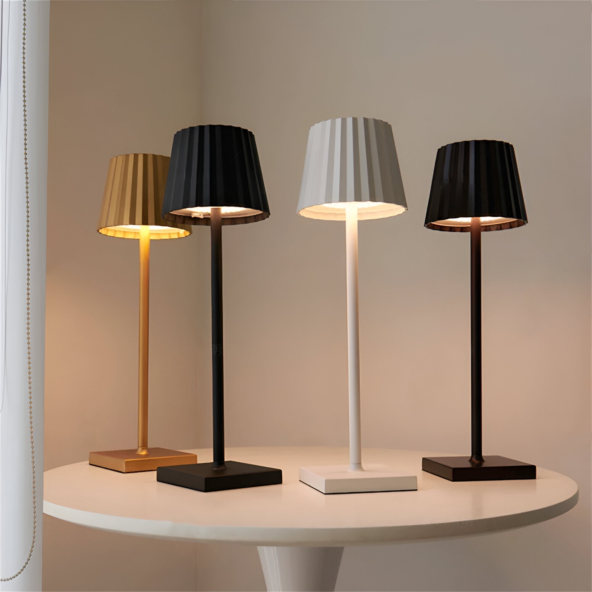 Rechargeable LED Table Lamp with Pleated Shade
