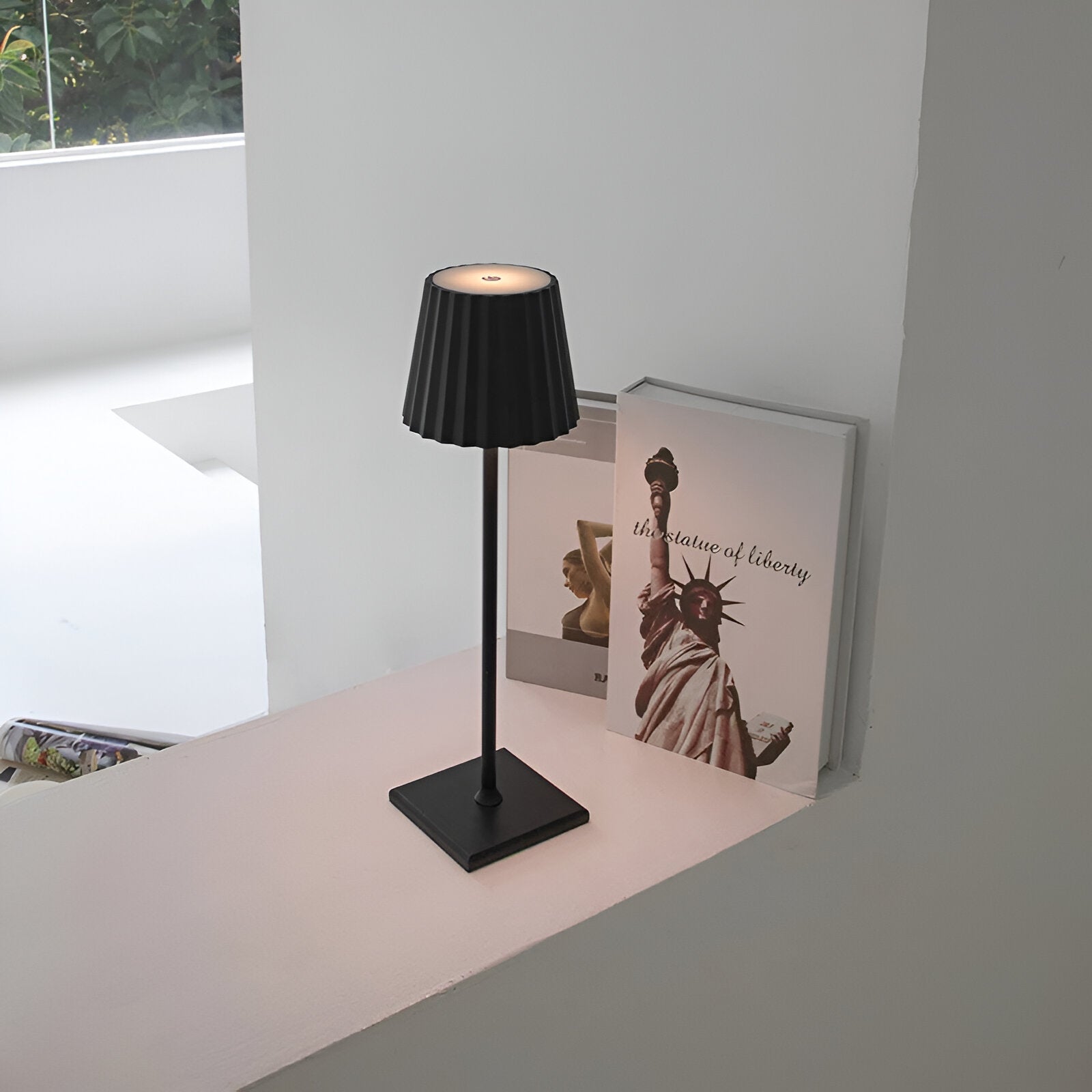 Rechargeable LED Table Lamp with Pleated Shade