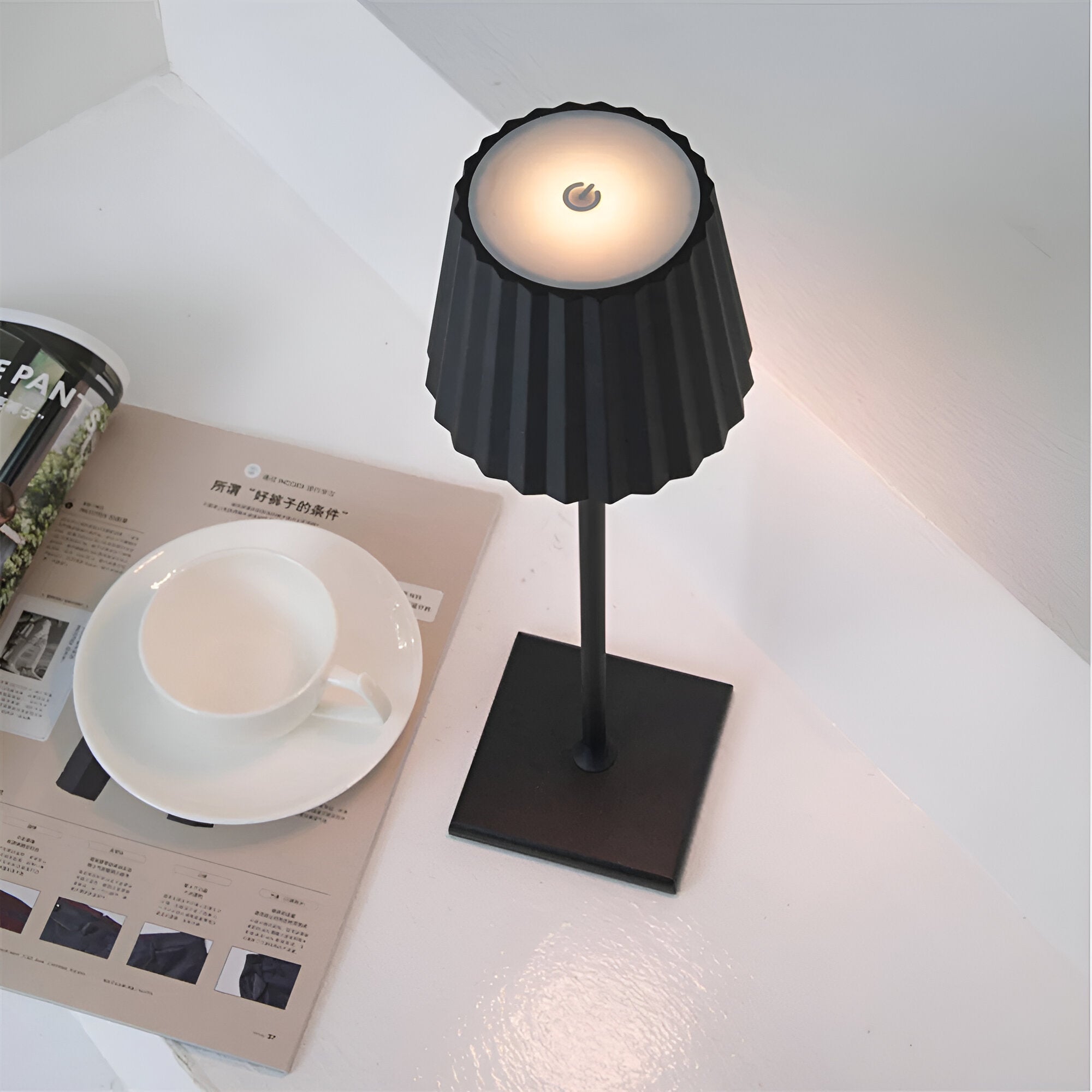 Rechargeable LED Table Lamp with Pleated Shade