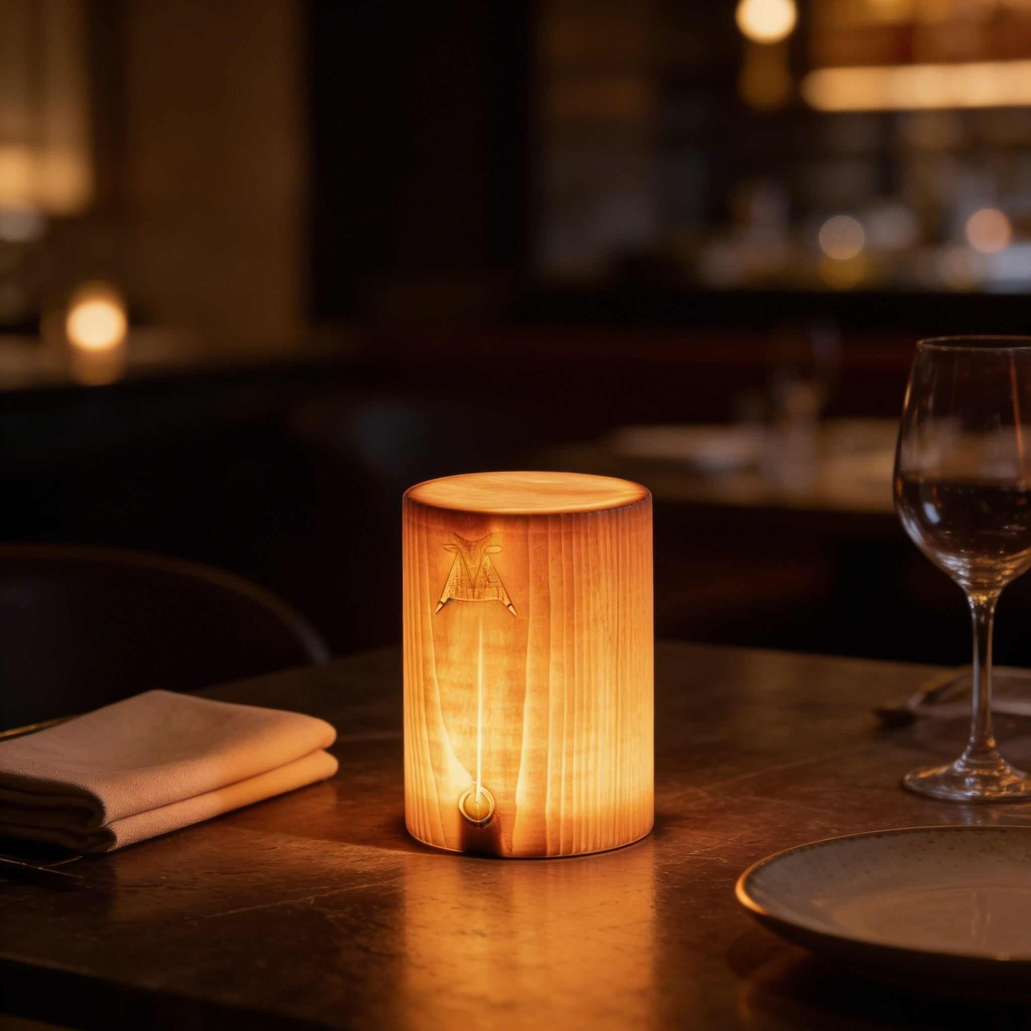 Rechargeable Table Lamp with Wood Shade and Integrated LED
