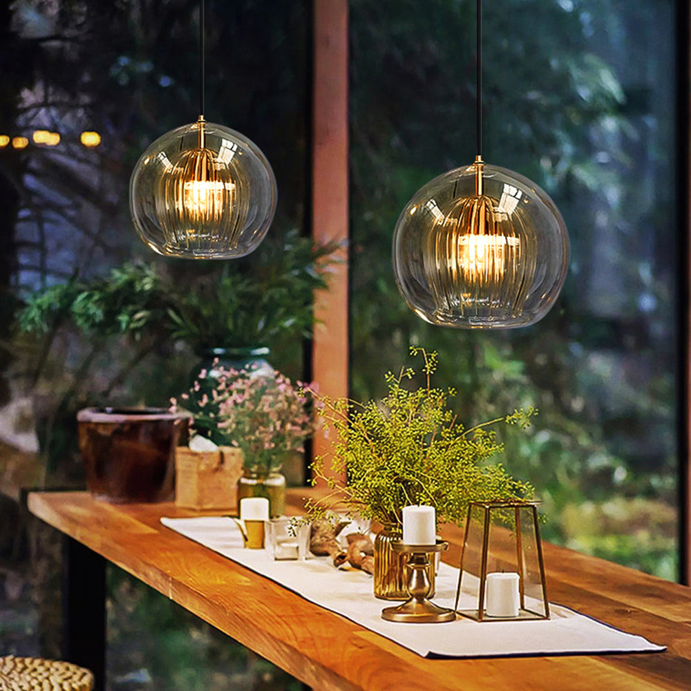 Clear Amber Glass Globe Pendant Light Hanging Ceiling Light