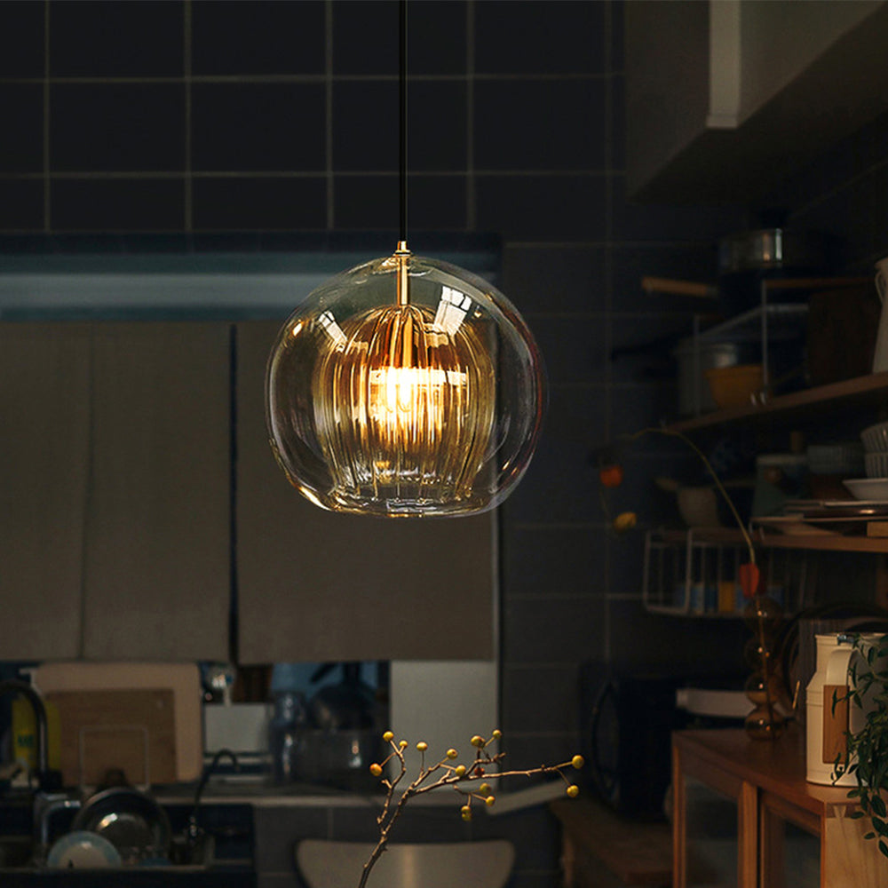 Clear Amber Glass Globe Pendant Light Hanging Ceiling Light