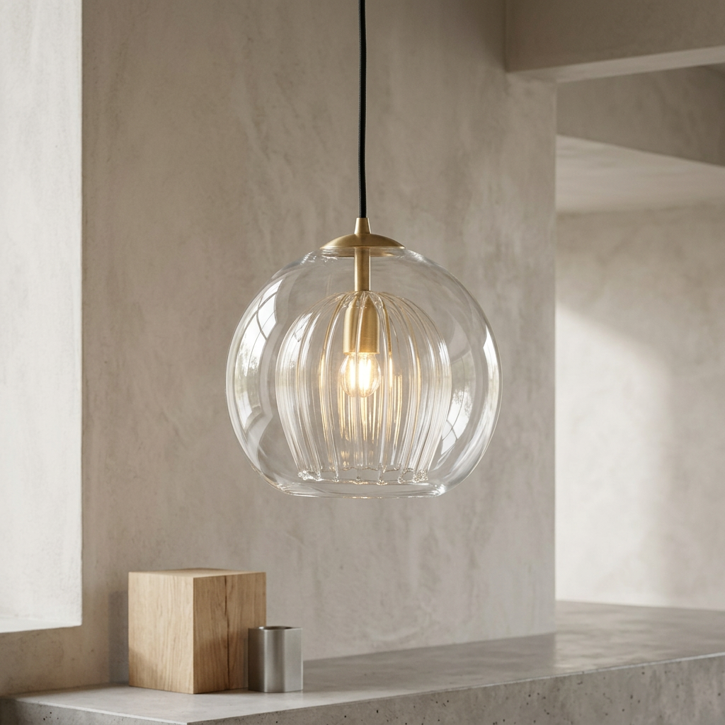 Clear Amber Glass Globe Pendant Light Hanging Ceiling Light