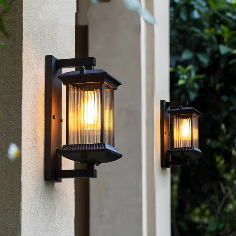 Ribbed Glass Outdoor Lantern Wall Light