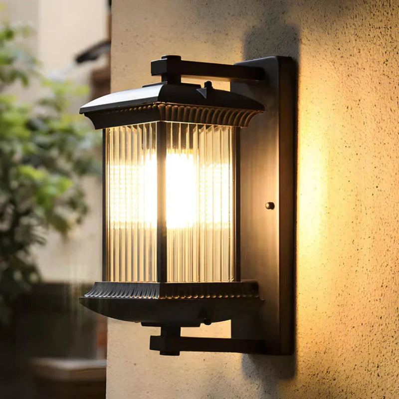 Ribbed Glass Outdoor Lantern Wall Light