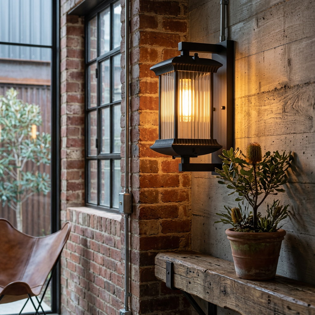 Ribbed Glass Outdoor Lantern Wall Light