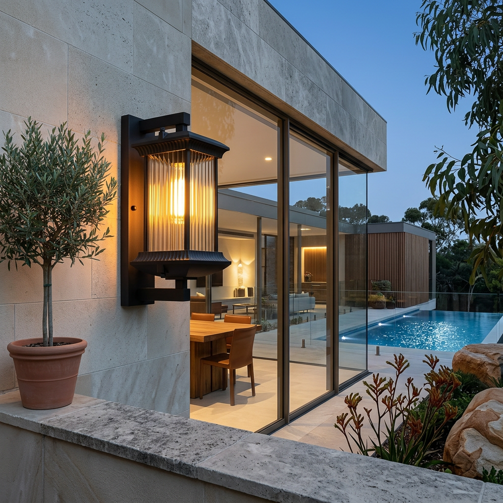 Ribbed Glass Outdoor Lantern Wall Light