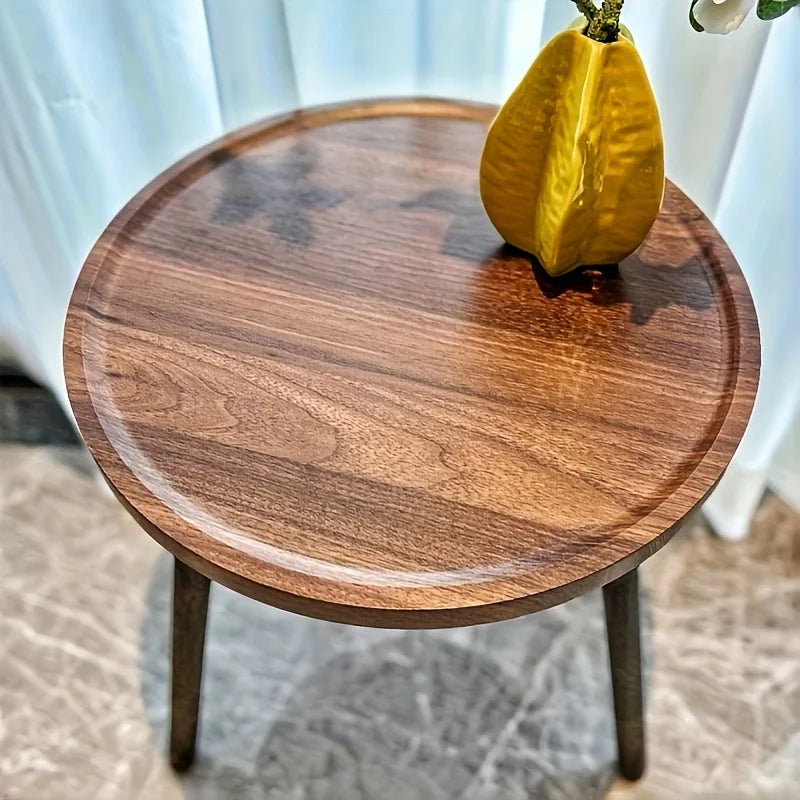Round Wooden Side Table with Tray Top