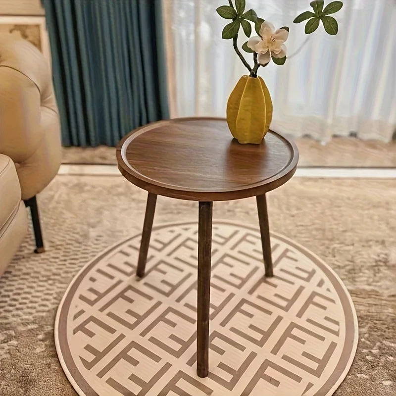 Round Wooden Side Table with Tray Top