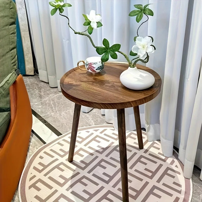 Round Wooden Side Table with Tray Top