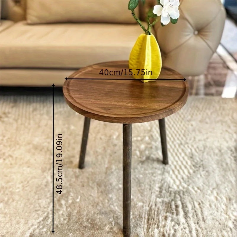 Round Wooden Side Table with Tray Top