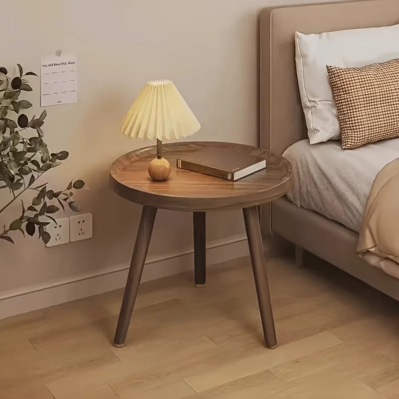 Round Wooden Side Table with Tray Top