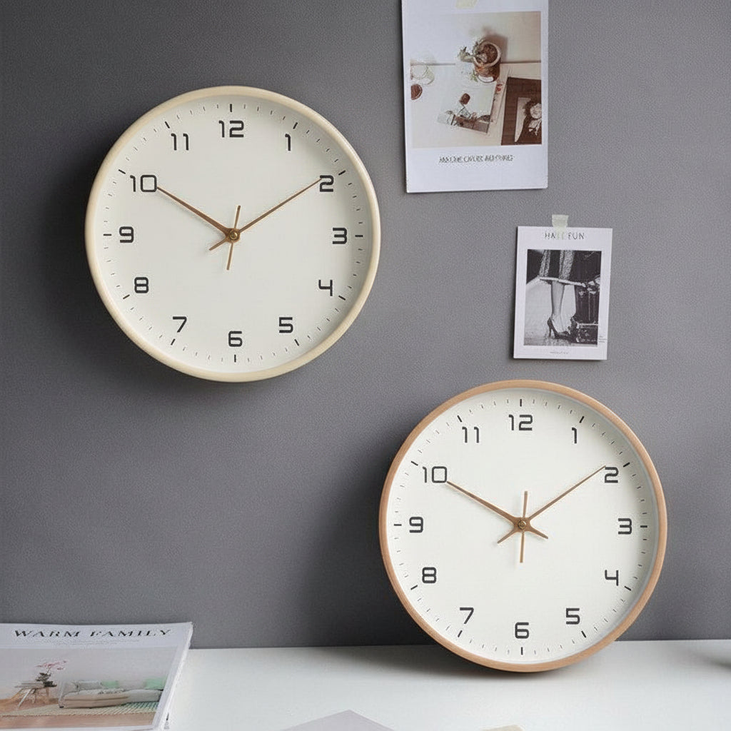 Round Wood Quartz Wall Clock Analog Clock