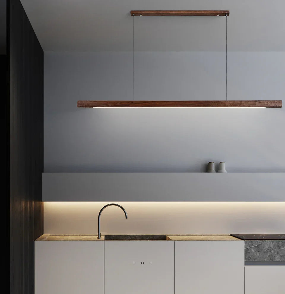 Wood Linear LED Pendant Light for Dining Tables and Islands