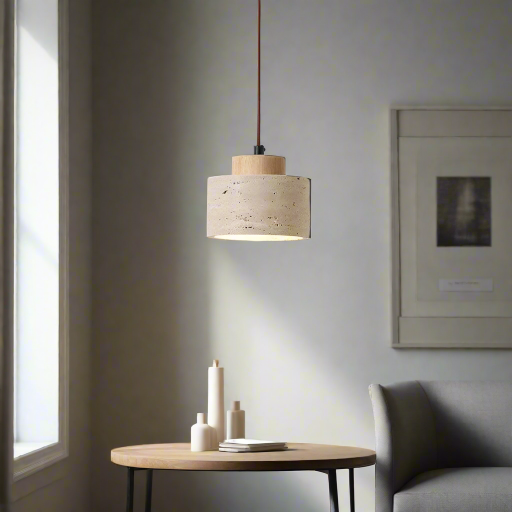 Pendant Light Travertine Stone Wood Minimalist Bedside Dining Room Bedroom