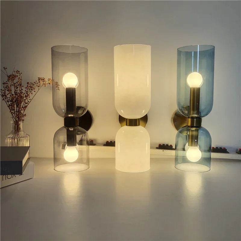 Double Glass Shade Wall Lamp E14 Sconce for Hallways