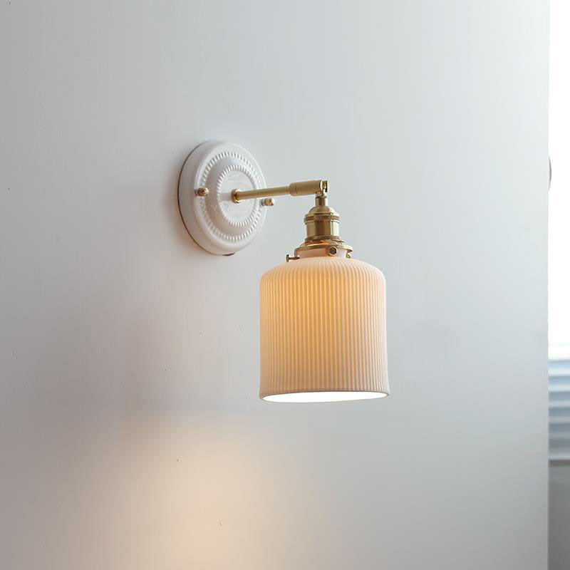 Wall Light Sconce Ceramic Brass Round Vintage Traditional Living Room Bedroom Hallway