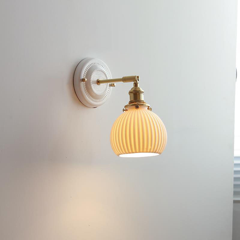 Wall Light Sconce Ceramic Brass Round Vintage Traditional Living Room Bedroom Hallway