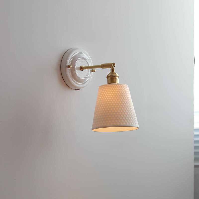 Wall Light Sconce Ceramic Brass Round Vintage Traditional Living Room Bedroom Hallway