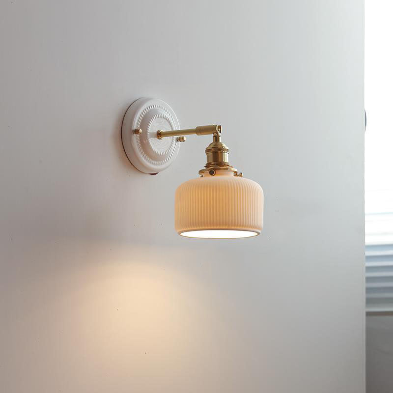 Wall Light Sconce Ceramic Brass Round Vintage Traditional Living Room Bedroom Hallway