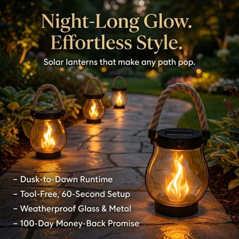 Solar Lantern Outdoor LED Flickering Flame Effect Rope Handle Dusk to Dawn Garden Patio Path