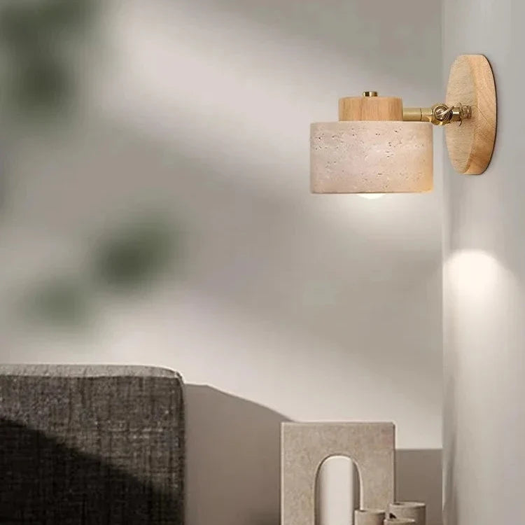 Wall Light Travertine Stone Wood Reading Study Bedside Bedroom Living Room