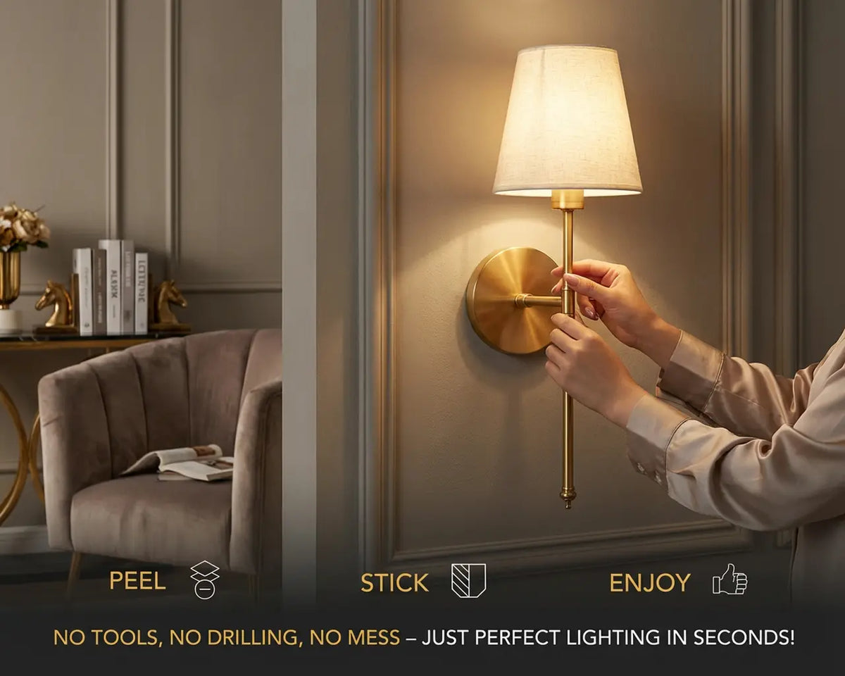 Wireless Wall Sconce Set of 2 No Drill Adhesive Mount Rechargeable LED Bulb Remote Dimmable Living Room