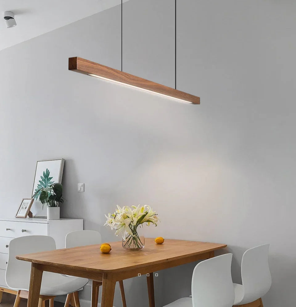 Wood Linear LED Pendant Light for Dining Tables and Islands