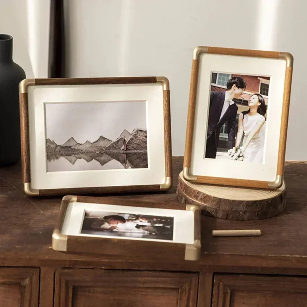 Solid Wood Tabletop Photo Frame with Vintage Style