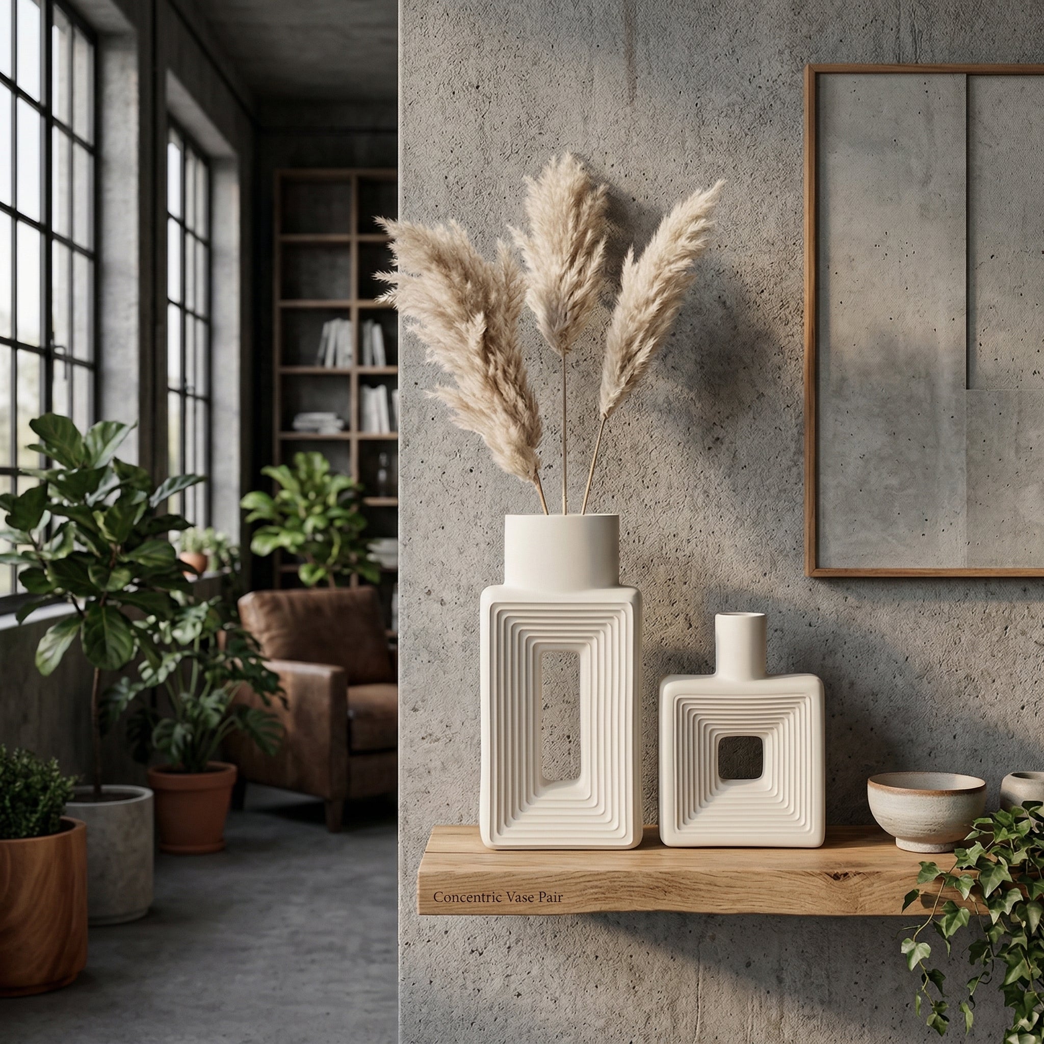 Square Ceramic Vase with Cutout Design
