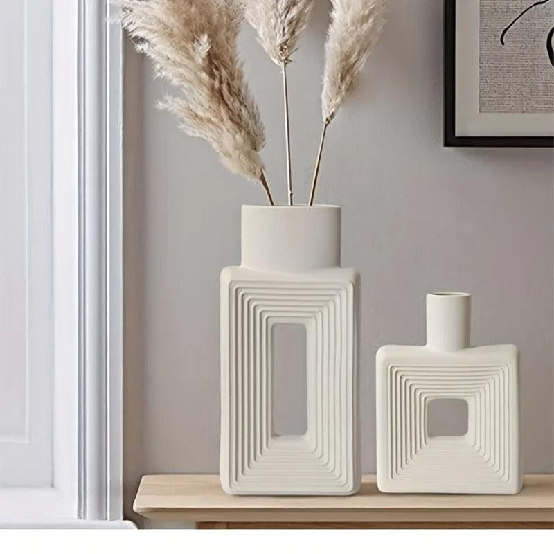 Square Ceramic Vase with Cutout Design