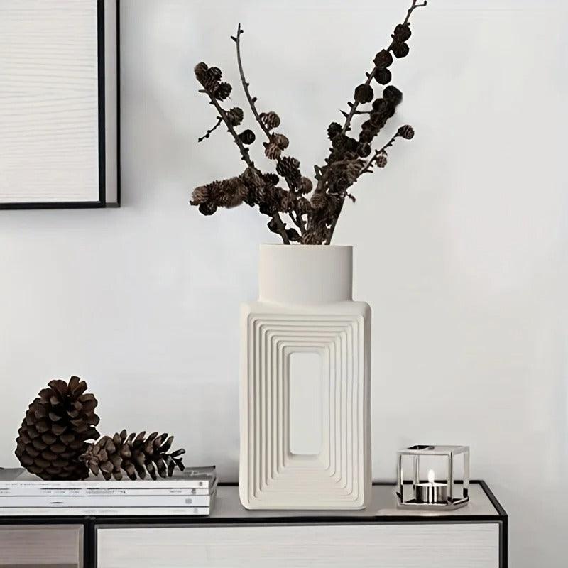Square Ceramic Vase with Cutout Design