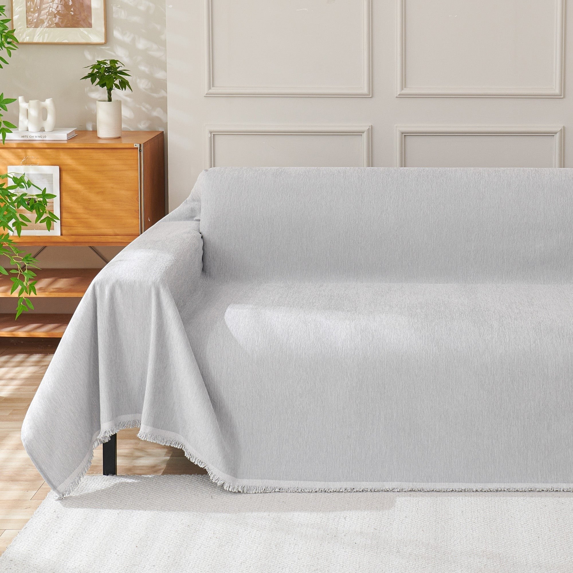 Textured Sofa Cover with Fringed Edges