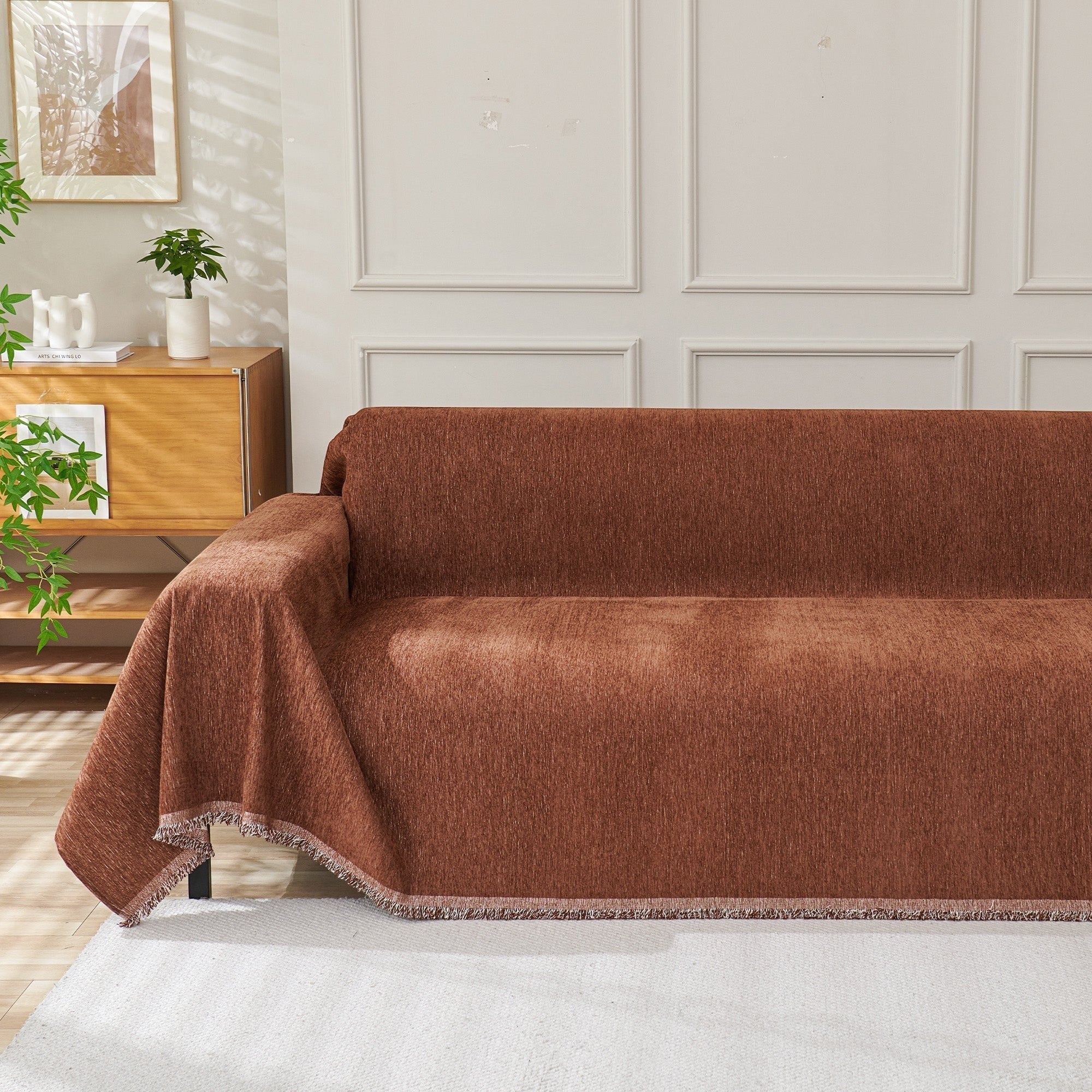 Textured Sofa Cover with Fringed Edges