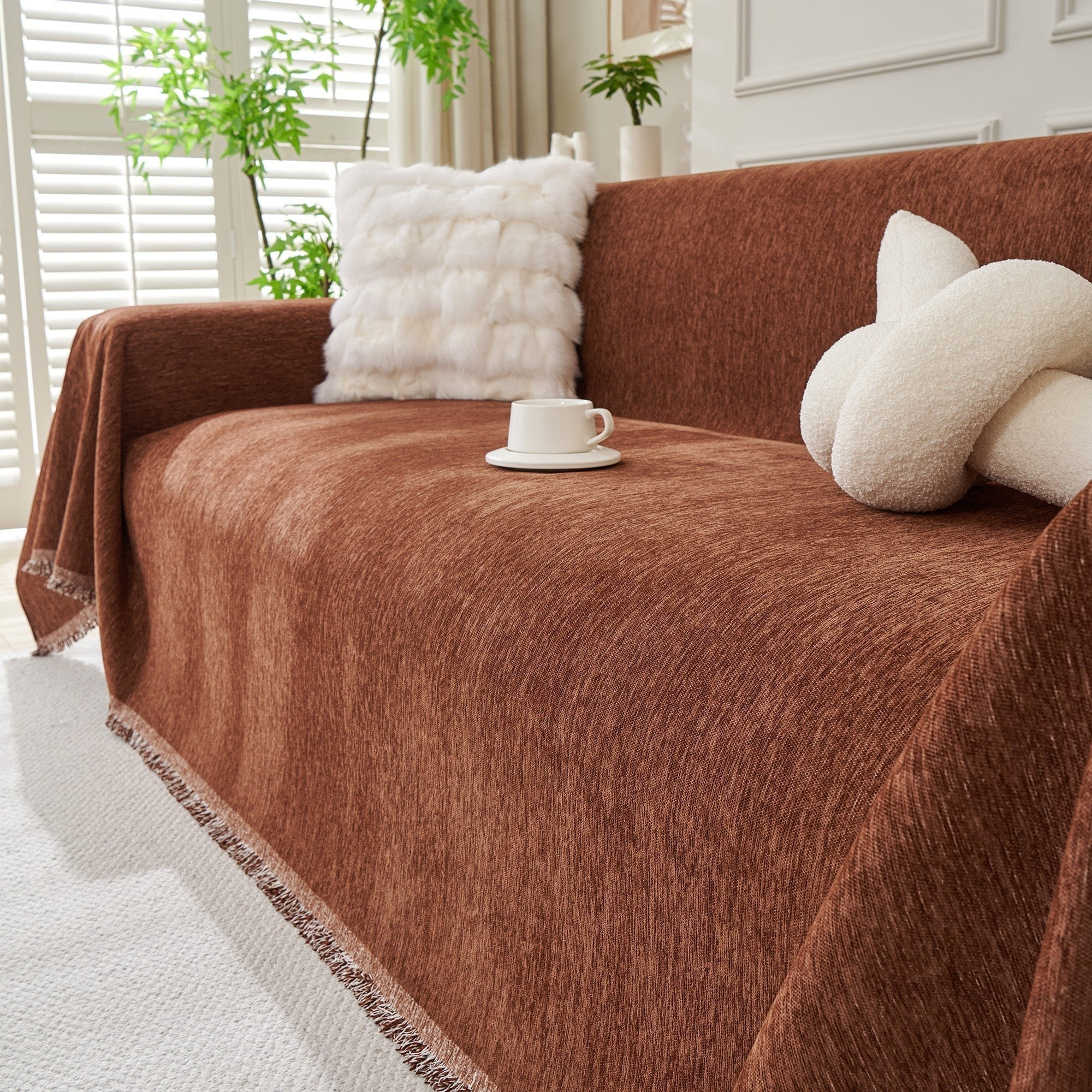 Textured Sofa Cover with Fringed Edges