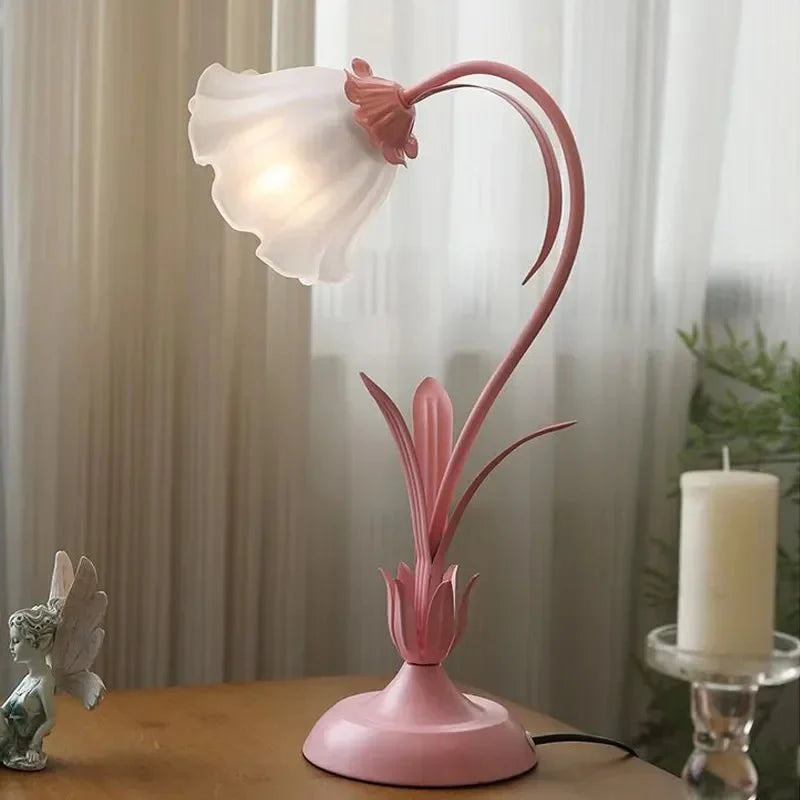 Floral Table Lamp Metal Base E27 Vintage French Style