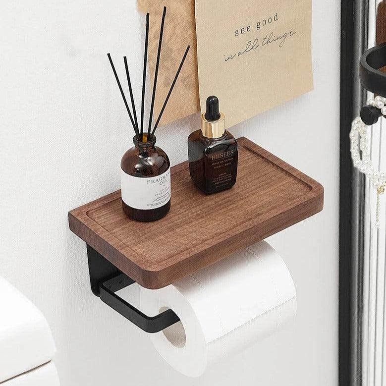 Wall Mounted Toilet Paper Holder with Wood Shelf