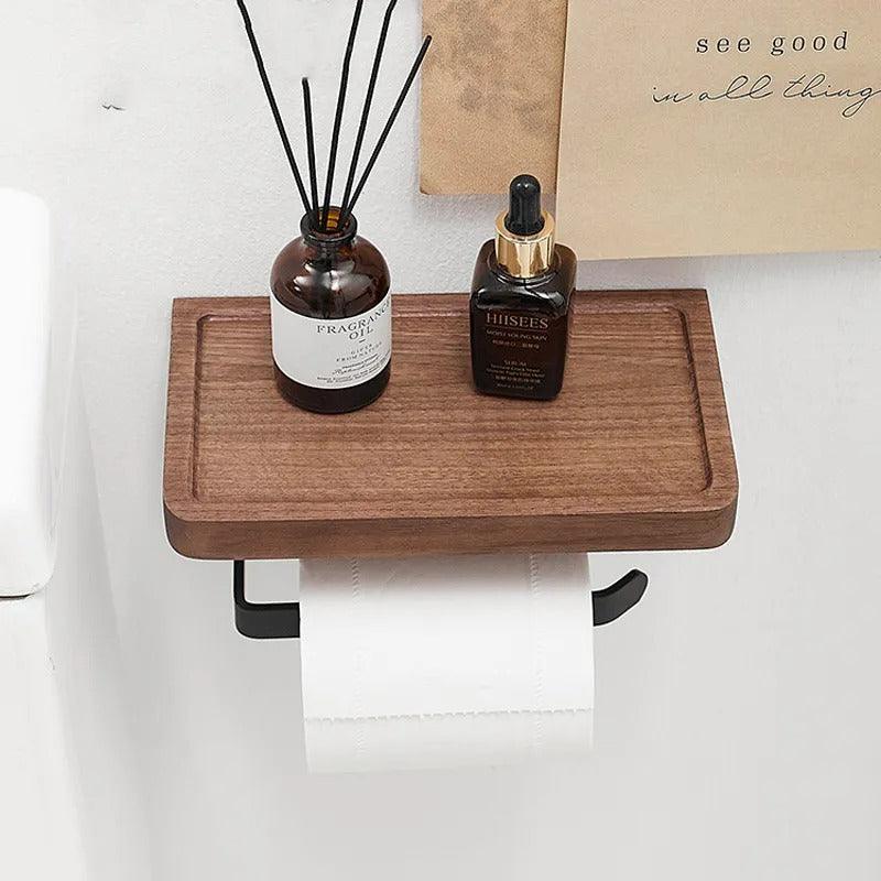 Wall Mounted Toilet Paper Holder with Wood Shelf