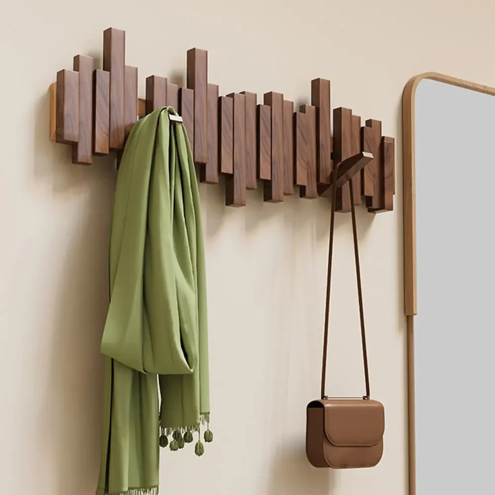 Wall Mounted Multi Hook Wooden Rack