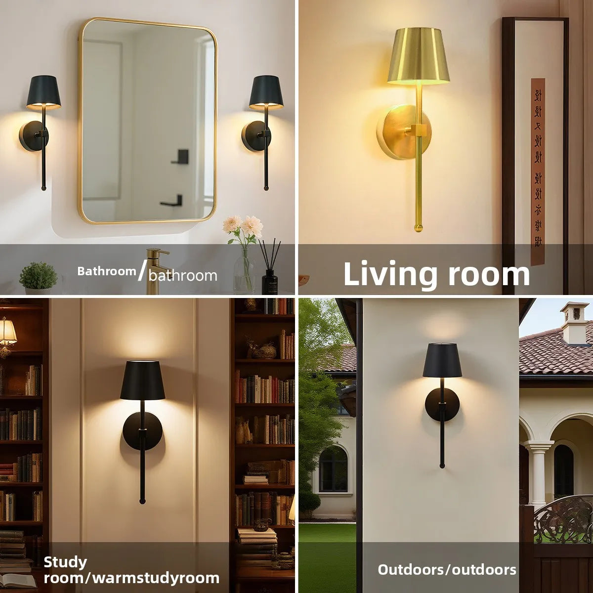 Cordless Wall Sconce Tapered Metal Shade Rechargeable Touch Remote Dimmable Bedside Hallway