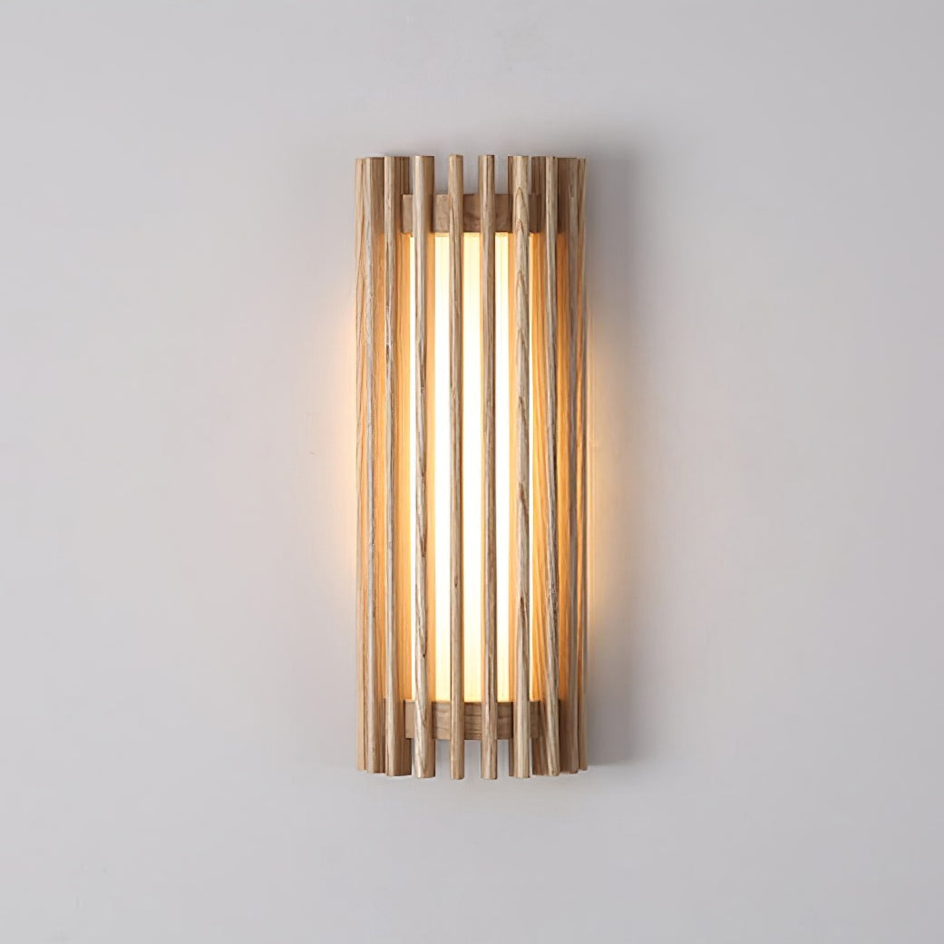 Wood Wall Sconce with LED Light & Slatted Frame