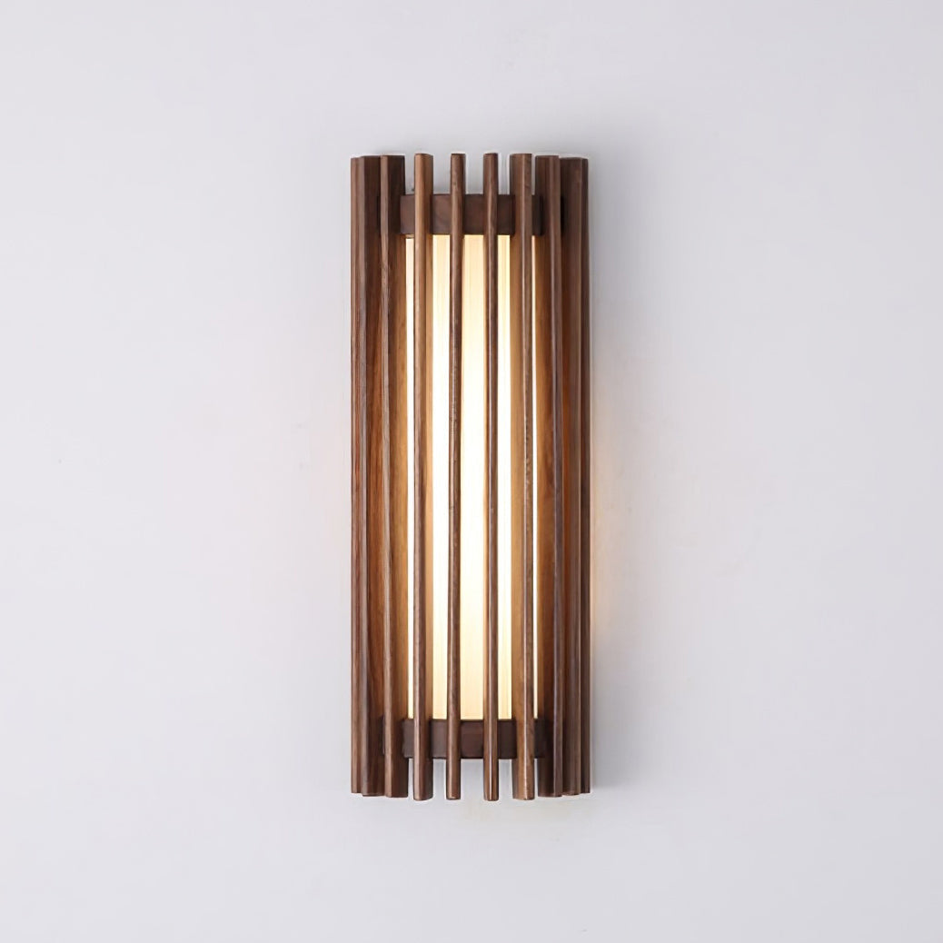 Wood Wall Sconce with LED Light & Slatted Frame