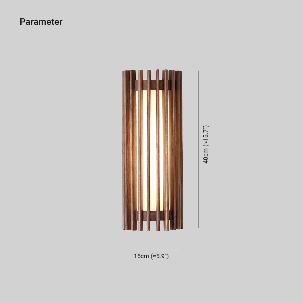Wood Wall Sconce with LED Light & Slatted Frame