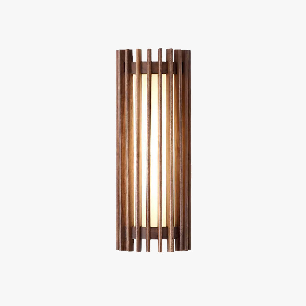 Wood Wall Sconce with LED Light & Slatted Frame