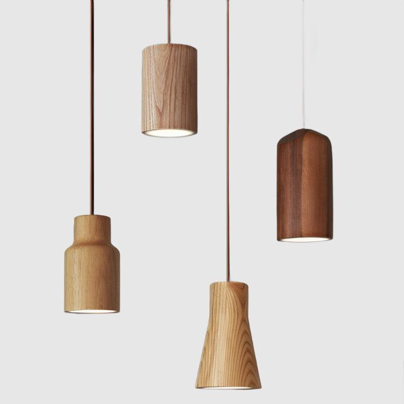 Wooden Pendant Light with Solid Wood Shade