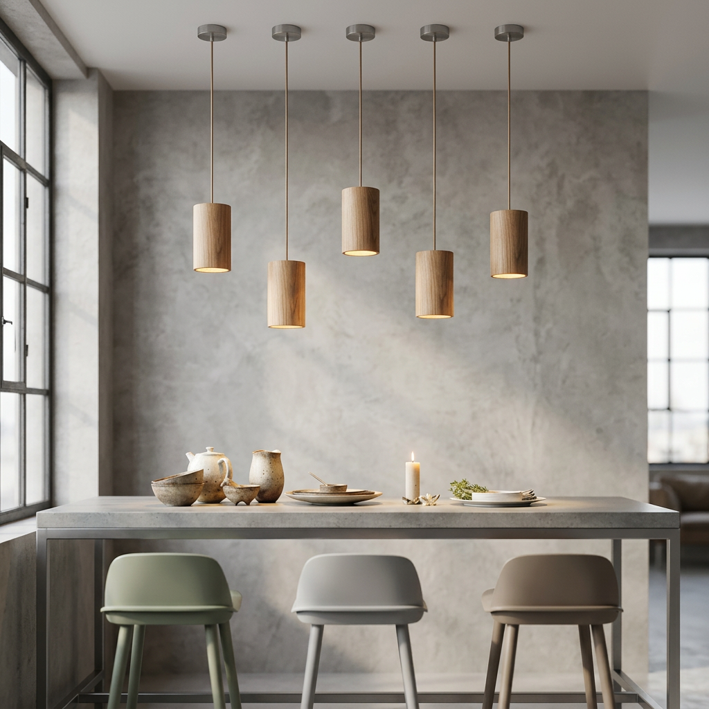 Wooden Pendant Light with Solid Wood Shade