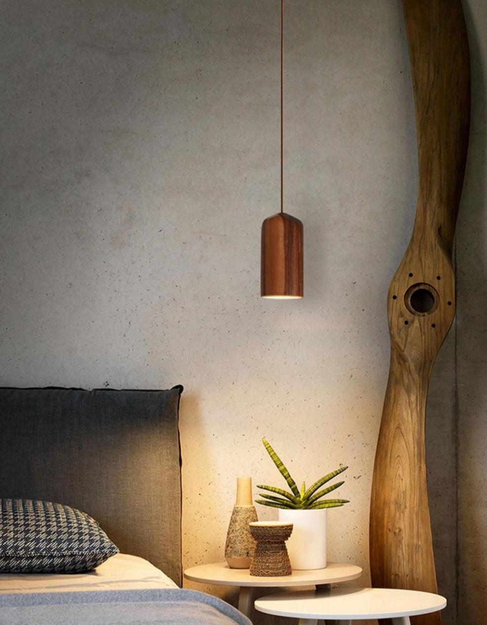 Wooden Pendant Light with Solid Wood Shade