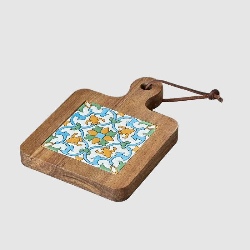Wooden Trivet with Ceramic Tile Insert