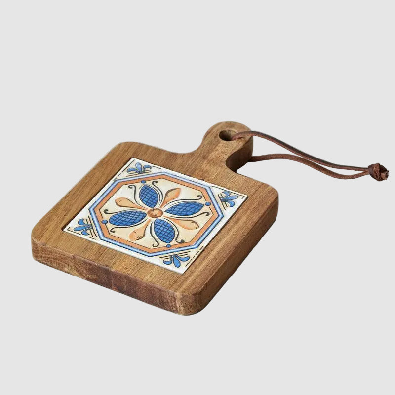 Wooden Trivet with Ceramic Tile Insert