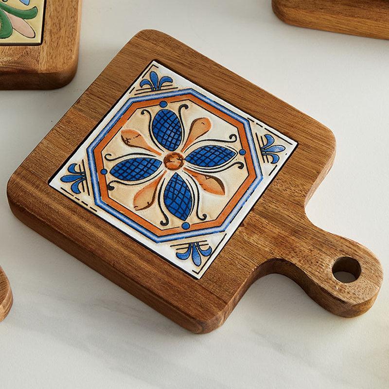 Wooden Trivet with Ceramic Tile Insert